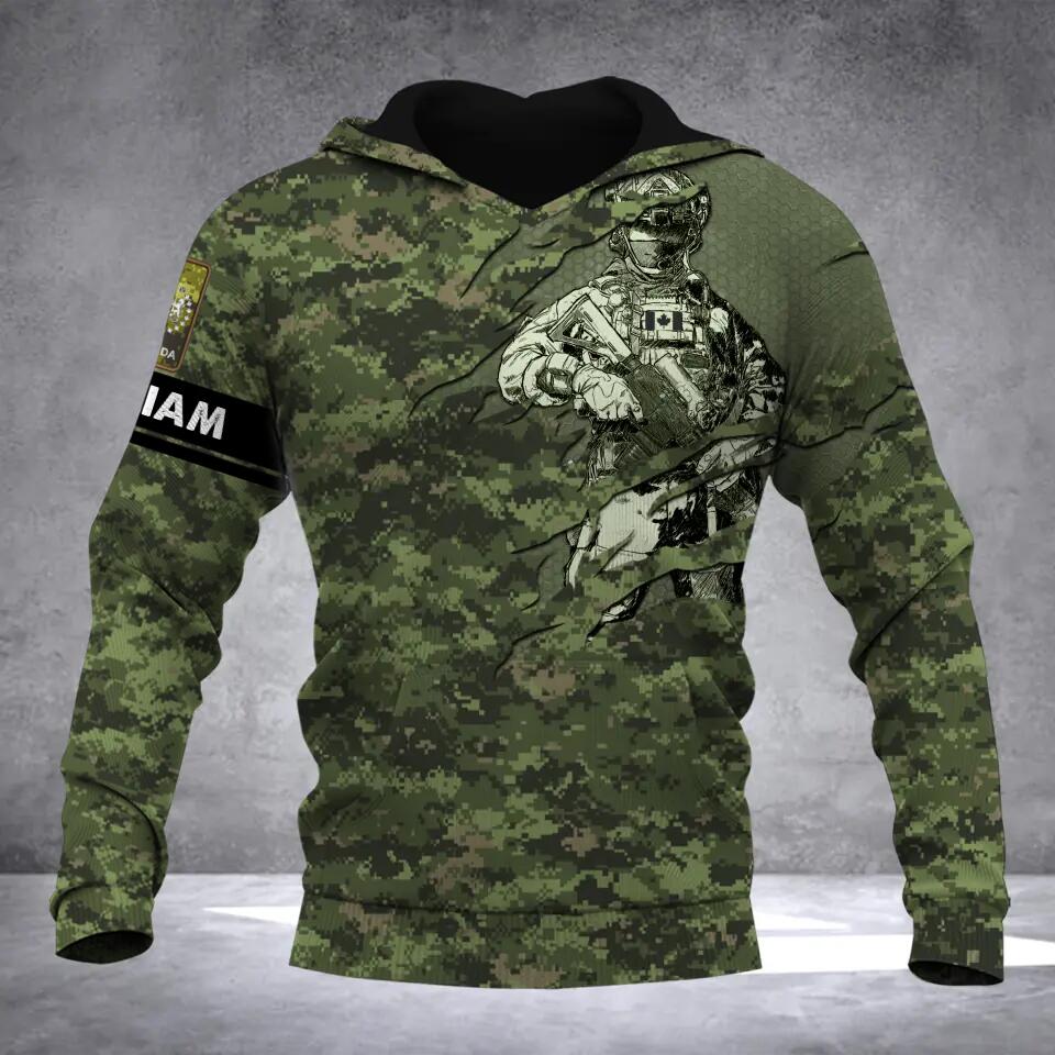 Personalized Canadian Solider/ Veteran Camo With Name and Rank Hoodie 3D Printed QTDT1811