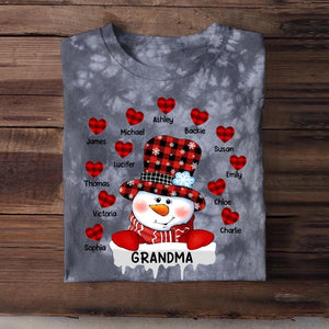 Personalized Grandma Snowman Kid Name Heart Christmas Printed Tie Dye Tshirts 22NOV-DT21