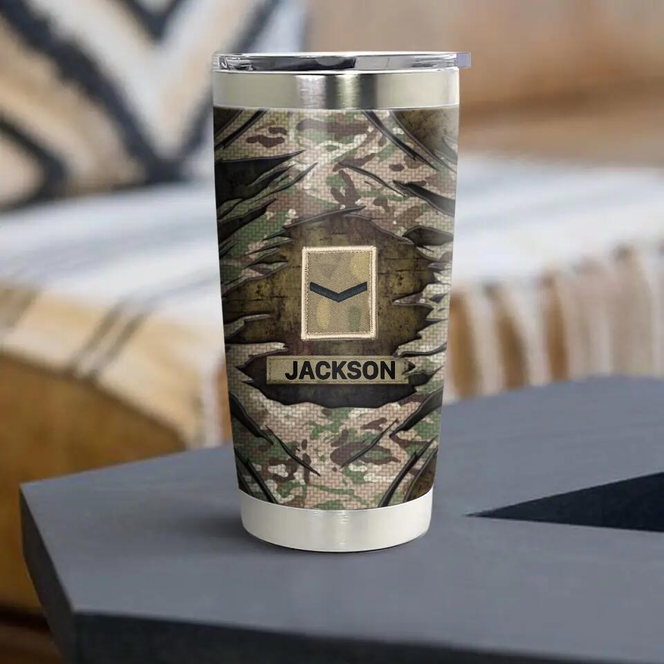 Personalized UK Veteran/Soldier Rank Tear Camo Tumbler Printed 22NOV-HY24