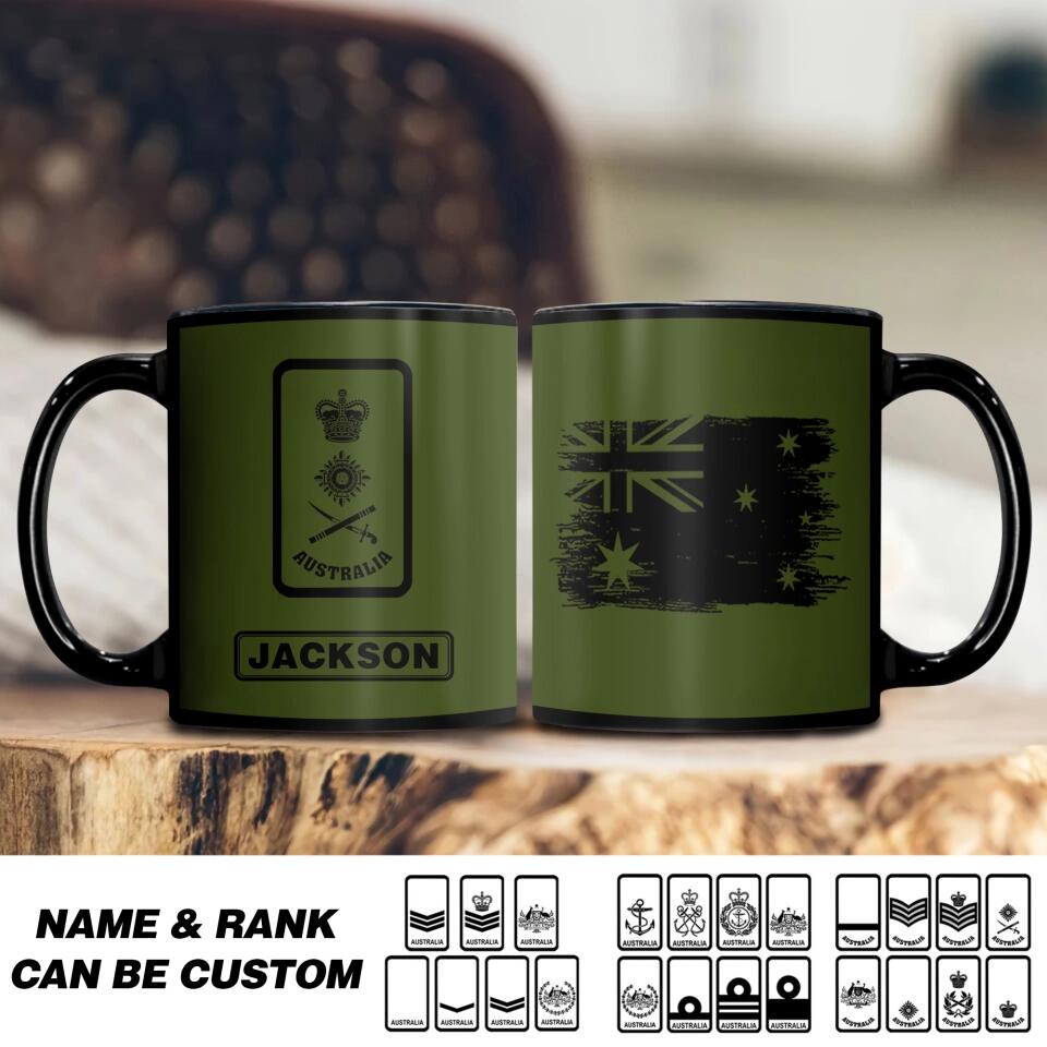 Personalized Australian Solider/ Veteran Rank Black Mug Printed 22NOV-HQ25