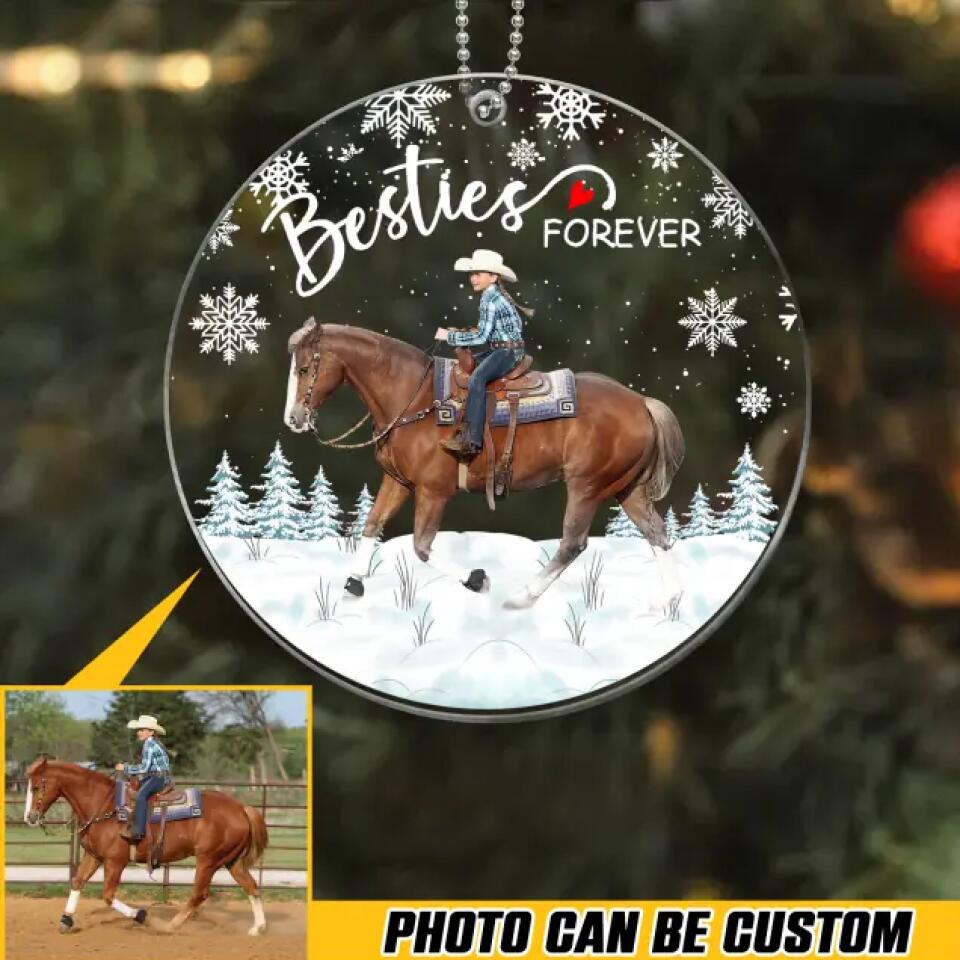 Personalized Besties Forever Your Image Horse Riding Christmas Acrylic/Plastic Ornament Printed 22NOV-HQ28