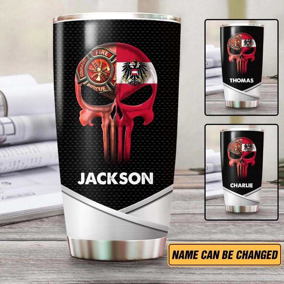 Personalized Austrian Firefighter Skull Tumbler Printed 22NOV-HY29