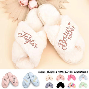 Personalized Besties Forever Soul Sisters Besties Gifts Fur Slippers Printed PNDT0612