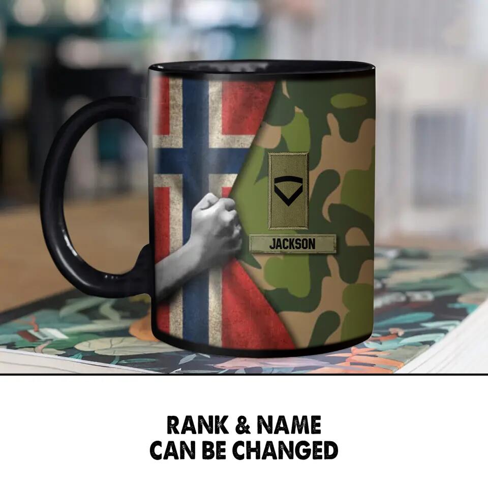 Personalized Norwegian Veteran/Soldier Camo Flag Black Mug Printed 22DEC-HY08