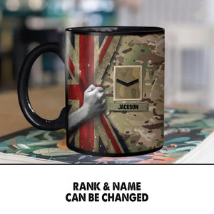 Personalized British Veteran/Soldier Camo Flag Black Mug Printed 22DEC-HY08