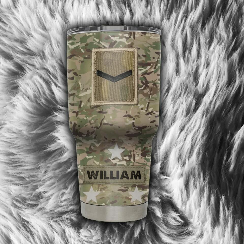 Personalized UK Solider/ Veteran With Rank Camo Tumbler 30oz Printed 22DEC-HY12