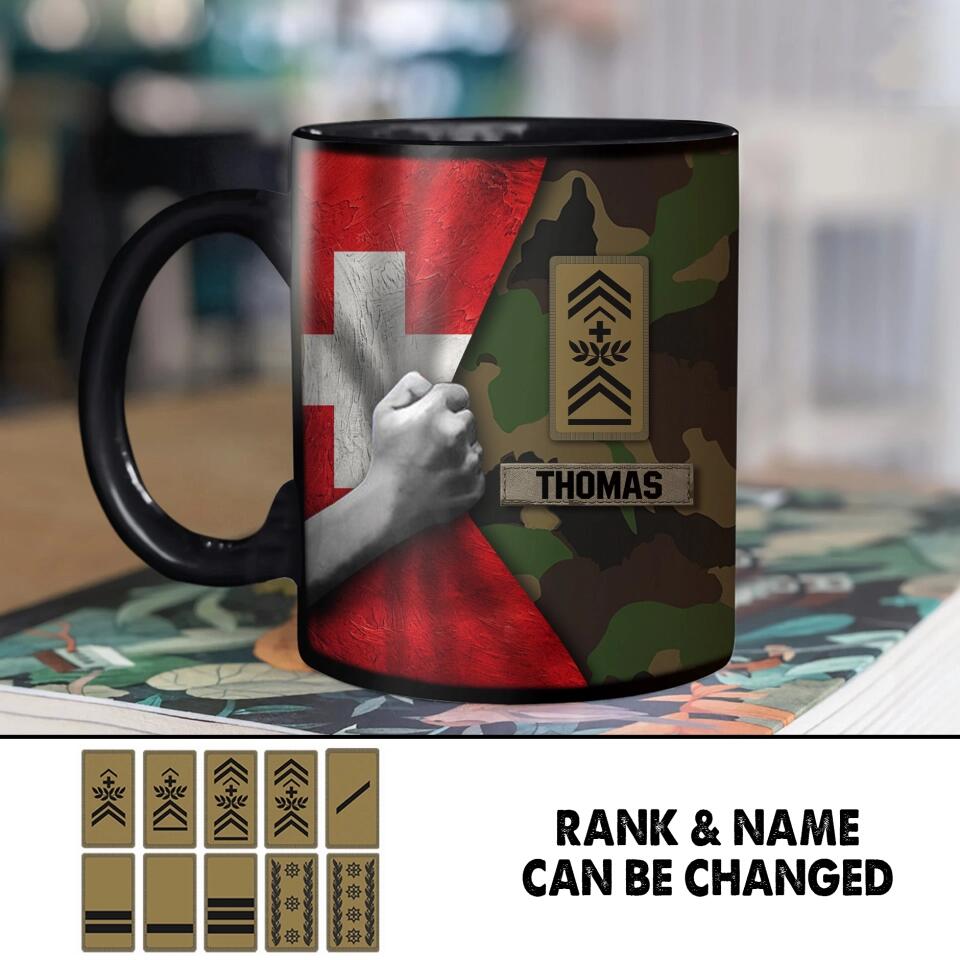 Personalized Swiss Veteran/Soldier Camo Flag Black Mug Printed 22DEC-HY13