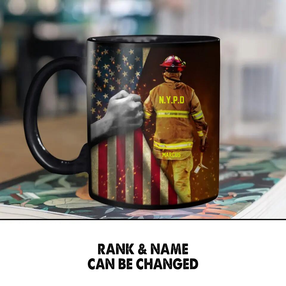 Personalized US Firefighter Black Mug Printed 22DEC-DT13