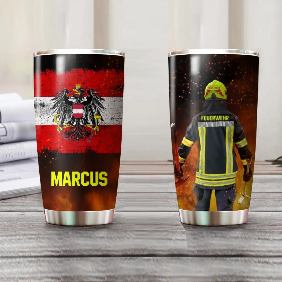 Personalized Austrian Firefighter With Uniform Tumbler Printed QTDT1412