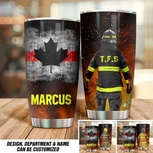 Personalized Canadian Firefighter With Uniform Tumbler Printed QTDT1412