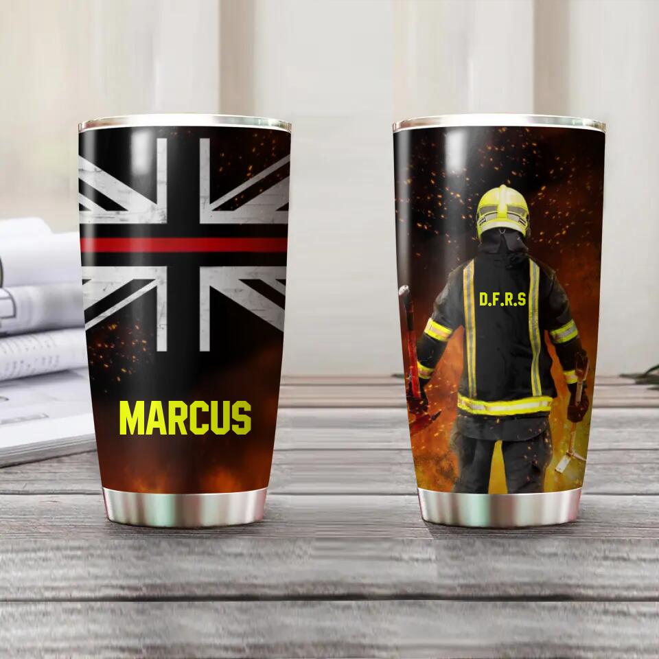 Personalized UK Firefighter With Uniform Tumbler Printed QTDT1412