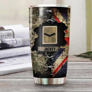 Personalized UK Soldier/ Veteran Rank Camo Tumbler Printed QTHQ1412