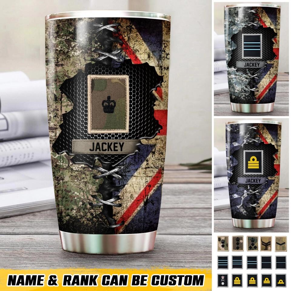 Personalized UK Soldier/ Veteran Rank Camo Tumbler Printed QTHQ1412