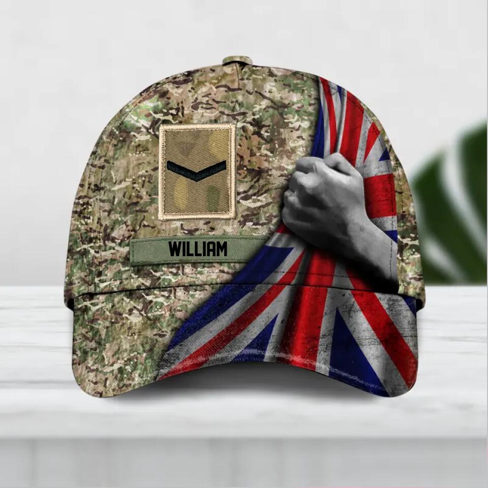 Personalized UK Soldier/ Veteran Rank Flag Camo Peaked Cap 3D Printed QTDT1912