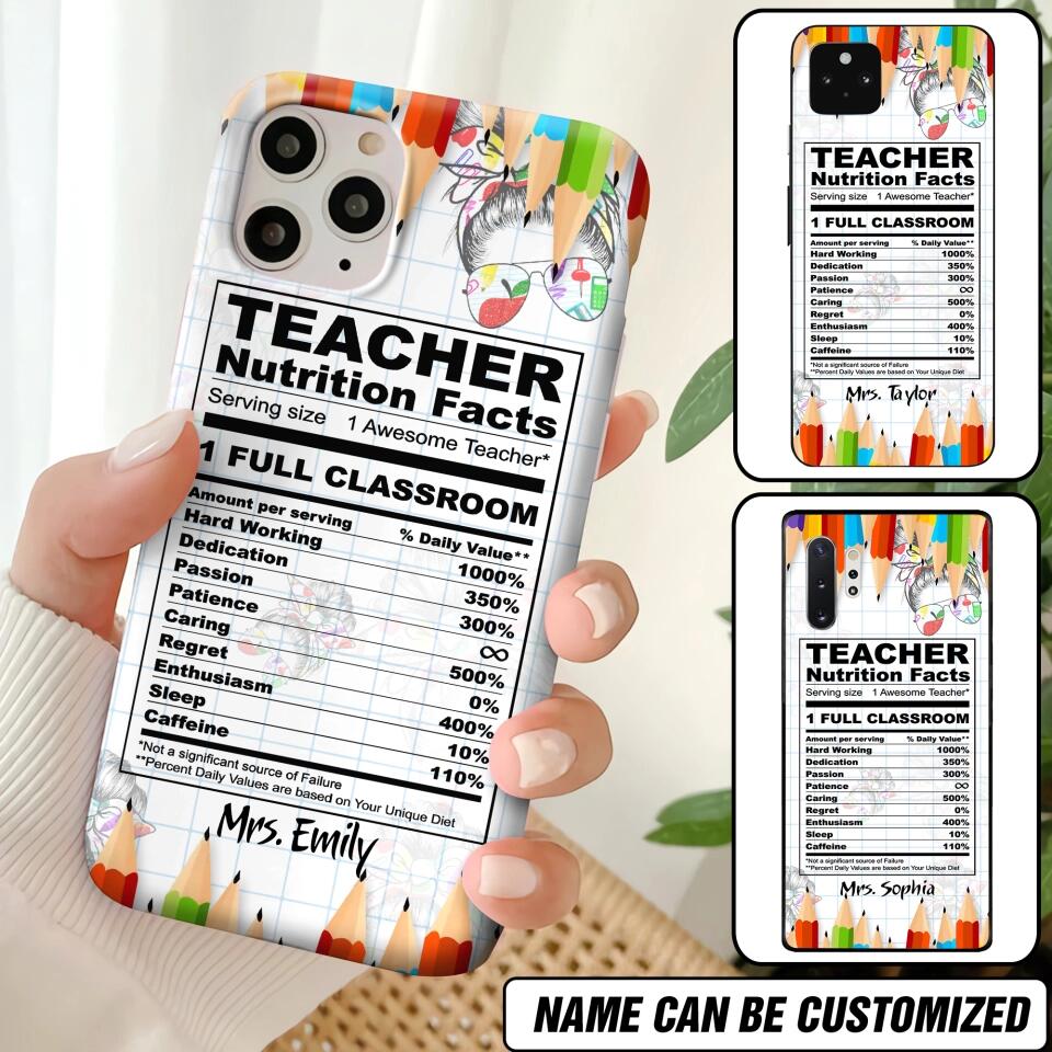 Personalized Teacher Nutrition Facts Phonecase Printed 22DEC-DT19