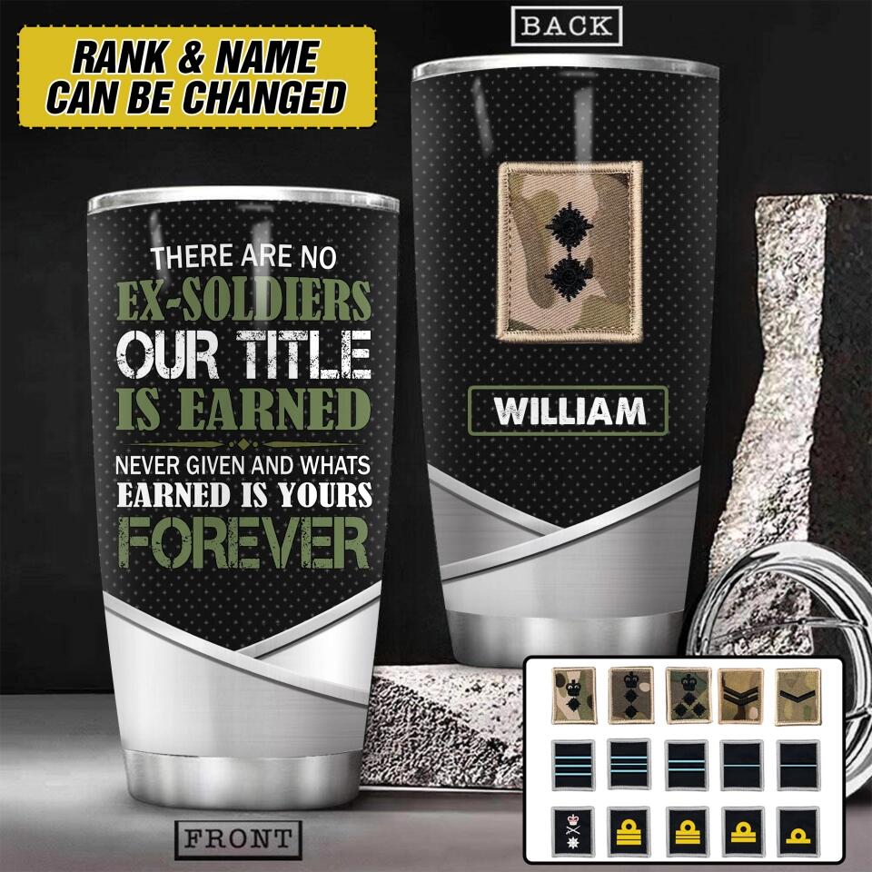 Personalized UK Veteran/Soldier There Are No Ex-Soliders Rank Tumbler Printed 22DEC-HY20