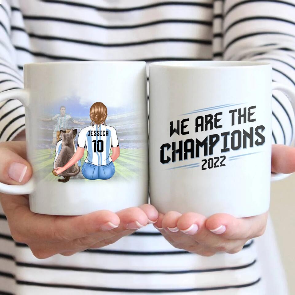 Personalized We Are The Champions 2022 Cats & Woman White Mug Printed 22DEC-DT20