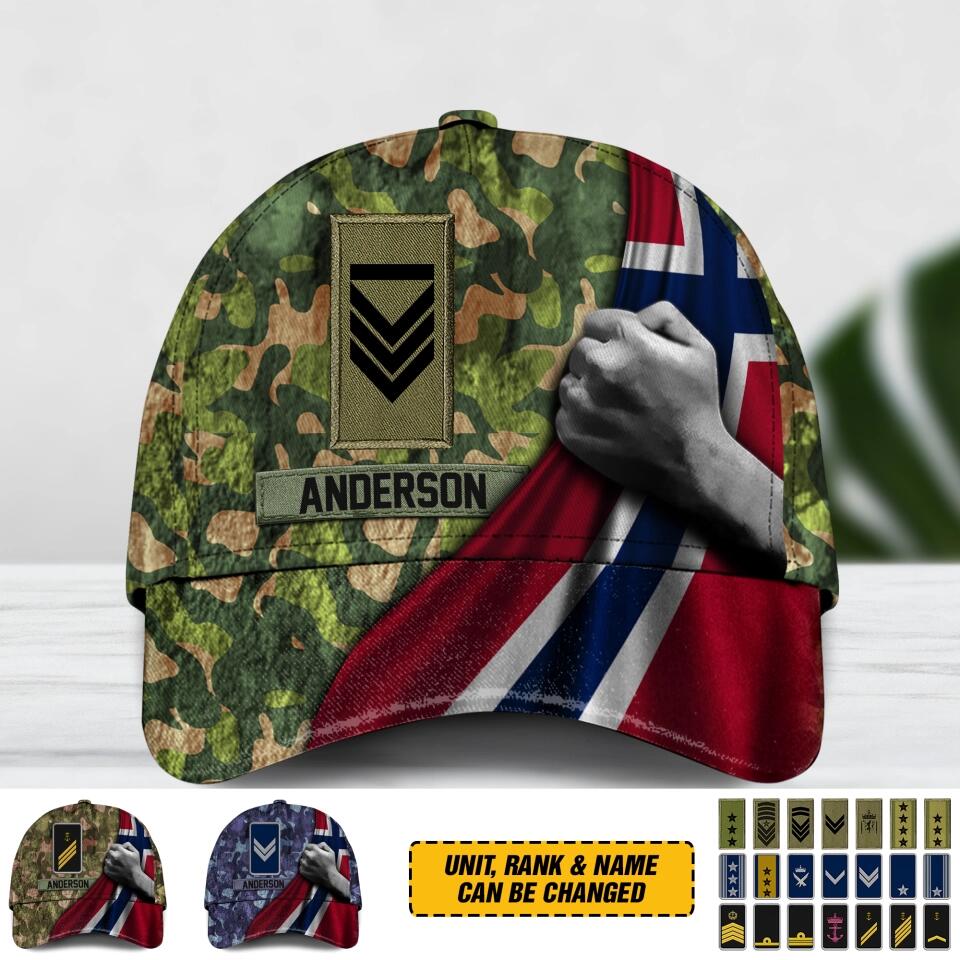 Personalized Norway Soldier/ Veteran Rank Flag Camo Peaked Cap 3D Printed QTDT2112