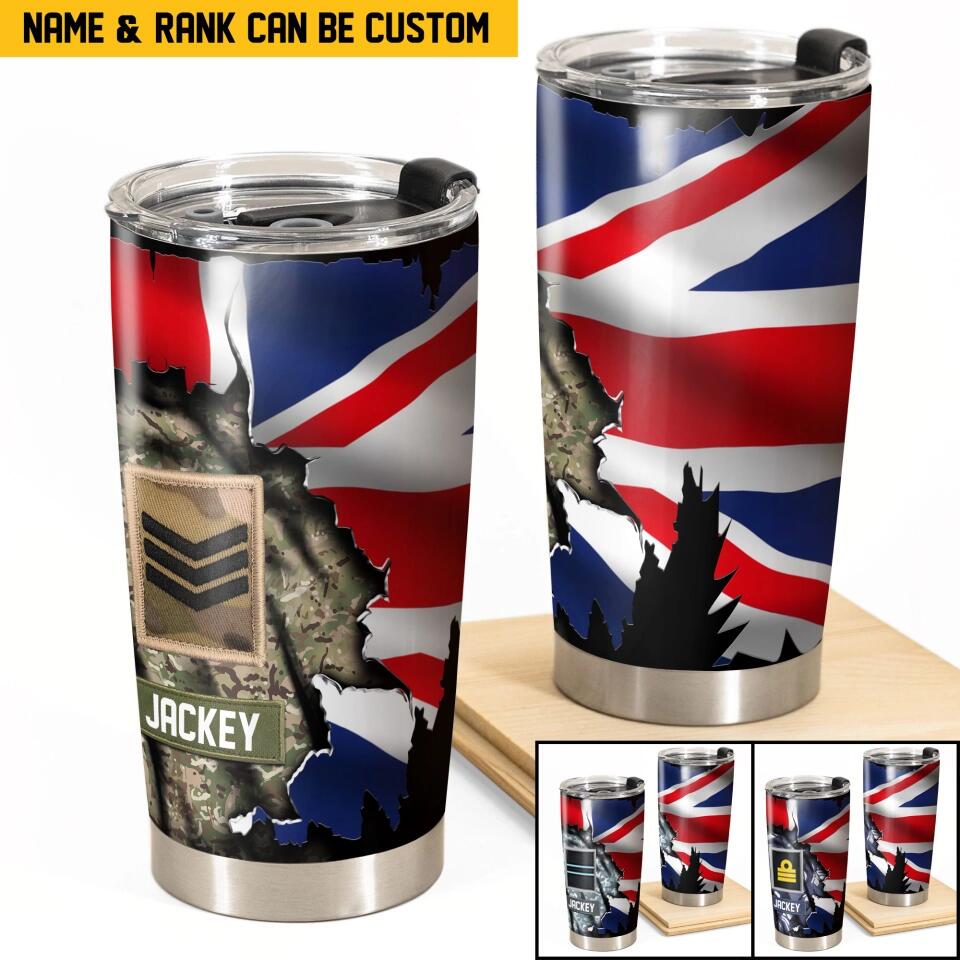 Personalized UK Veteran/Soldier Rank Camo Tumbler Printed QTHQ2212