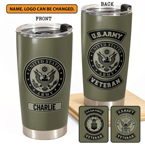 Personalized US Soldier/ Veteran With Logo And Name Tumbler Printed 22DEC-HY26