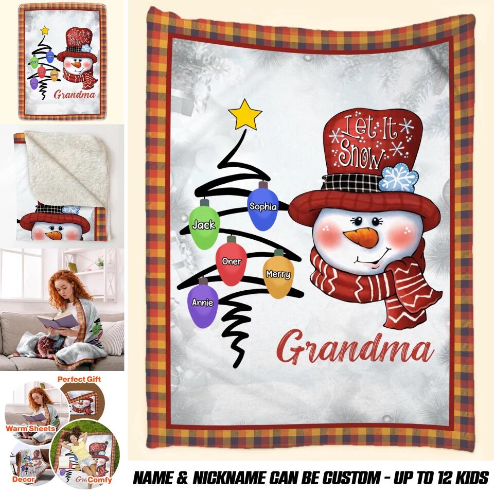 Personalized Grandma Snowman Kid Name Quilt Blanket Printed QTHQ2912