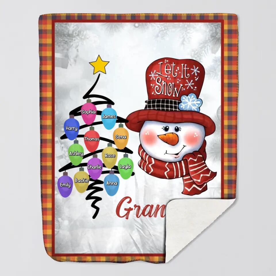 Personalized Grandma Snowman Kid Name Quilt Blanket Printed QTHQ2912