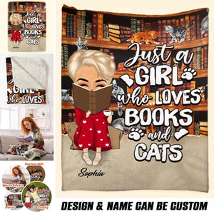 Personalized Just A Girl Who Loves Books And Cats Quilt Blanket Printed QTHQ3012