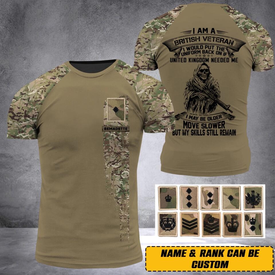 Personalized I Am UK Veteran I Would Put The Uniform Back On Rank Camo 3D Printed Tshirt 23JAN-HQ03