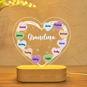 Personalized Grandma Nana Aunt Mom Kid Name Heart Led Lamp Printed QTDT0901