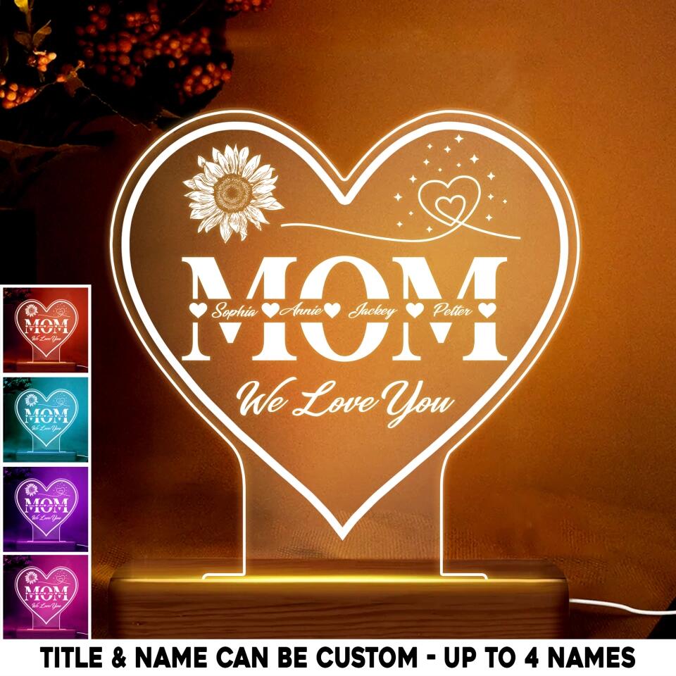 Personalized Mom With Kid Name Sunflower We Love You Led Lamp Printed PNHQ1301