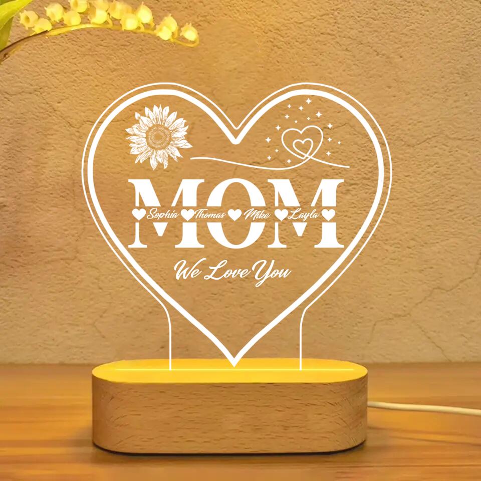 Personalized Mom With Kid Name Sunflower We Love You Led Lamp Printed PNHQ1301