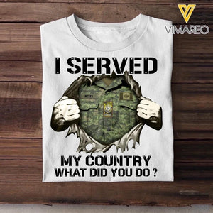 Personalized Canadian Soldier/ Veteran I Served My Country What Did You Do Printed Tshirts 23JAN-HQ18