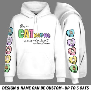 Personalized This Cat Mom Wears Her Heart On Her Sleeve Hoodie or Sweater 3D Printed QTVQ3001