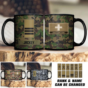 Personalized Swiss Soldier/ Veteran Rank Flag Camo Black Mug Printed 23FEB-HQ01