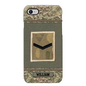 Personalized British Soldier/ Veteran Rank Camo Phonecase Printed 23FEB-DT03