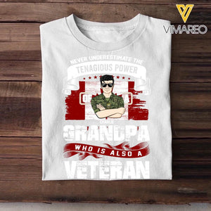 Personalized Never Underestimate The Tenagious Power Grandpa Who is Also A Veteran Canadian Soldier/Veteran Rank Camo Printed Tshirts QTVD0402