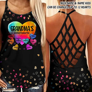 Personalized Grandma's Sweethearts Aunt Mom Kid Name Criss Cross Tank Printed 23FEB-DT08