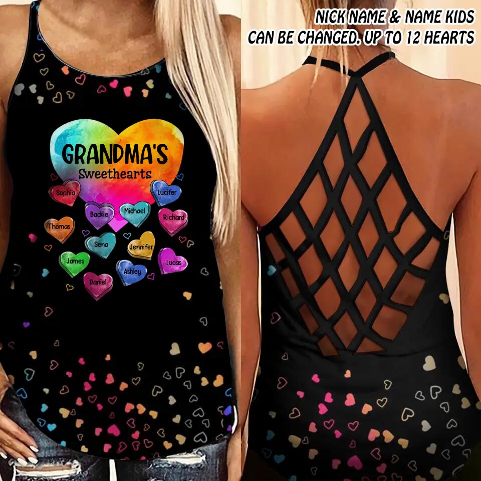 Personalized Grandma's Sweethearts Aunt Mom Kid Name Criss Cross Tank Printed 23FEB-DT08