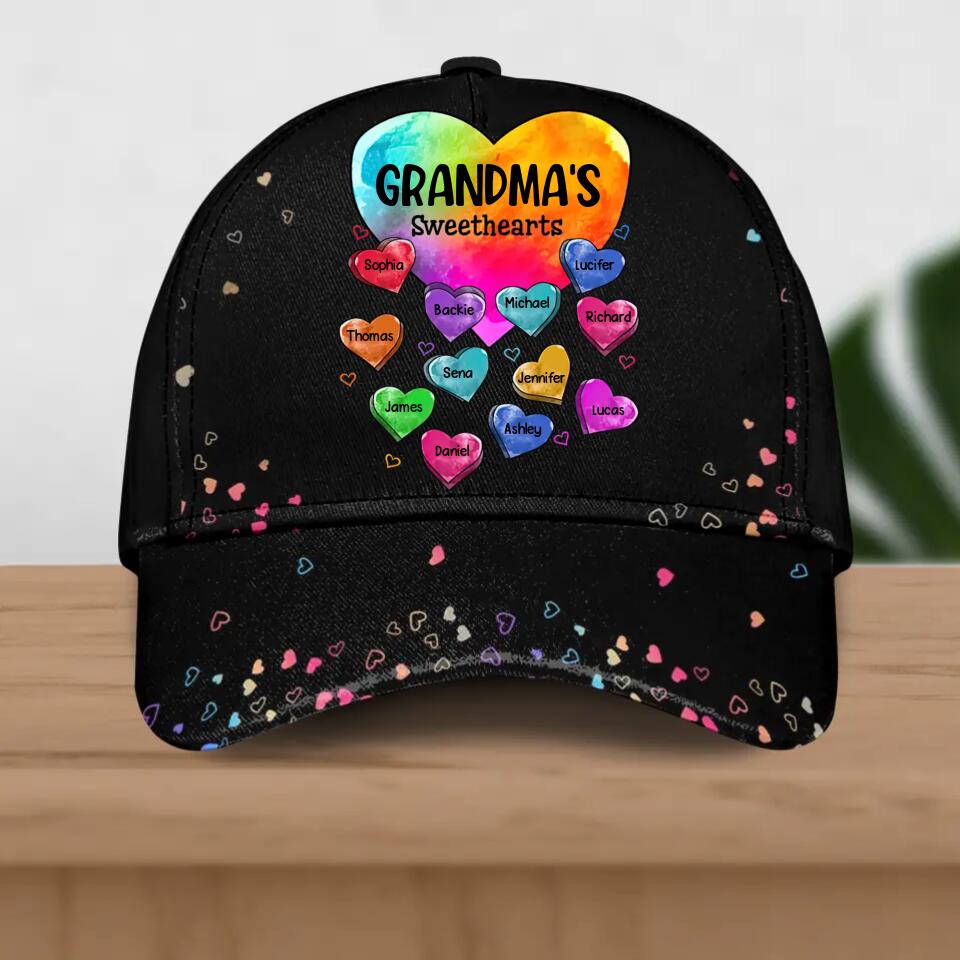 Personalized Grandma's Sweet Hearts Kid Name Peaked Cap 3D Printed 23FEB-DT08