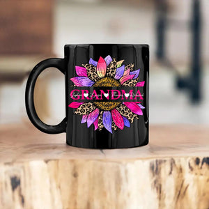 Personalized Grandma Aunt Nana Mom Sunflower Kid Name Black Mug Printed PNHQ0902