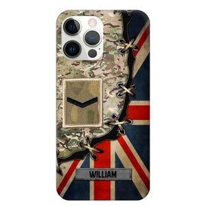 Personalized UK Soldier/ Veteran Rank Camo Flag Phonecase Printed 23FEB-DT09