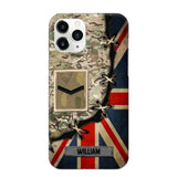 Personalized UK Soldier/ Veteran Rank Camo Flag Phonecase Printed 23FEB-DT09