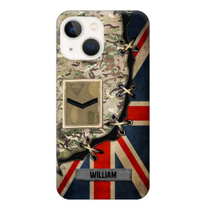 Personalized UK Soldier/ Veteran Rank Camo Flag Phonecase Printed 23FEB-DT09