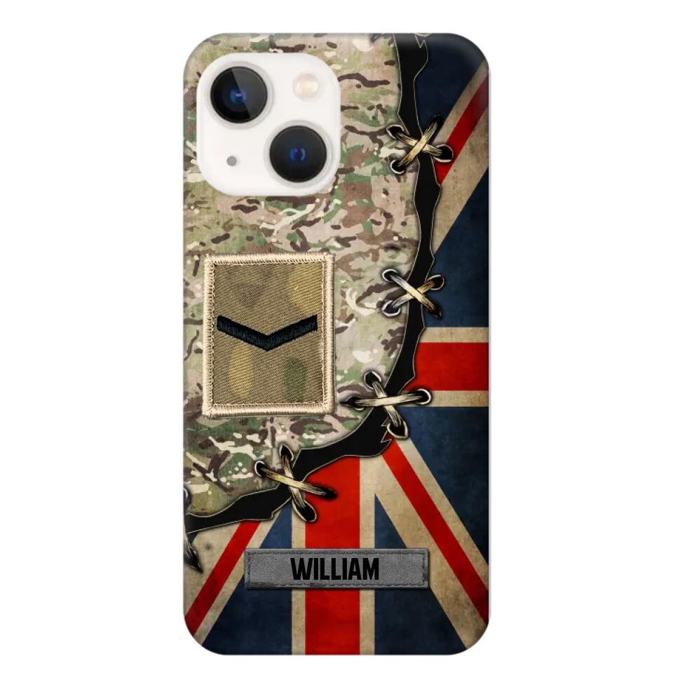 Personalized UK Soldier/ Veteran Rank Camo Flag Phonecase Printed 23FEB-DT09