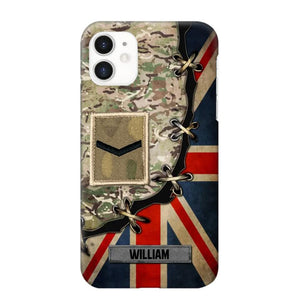 Personalized UK Soldier/ Veteran Rank Camo Flag Phonecase Printed 23FEB-DT09