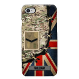 Personalized UK Soldier/ Veteran Rank Camo Flag Phonecase Printed 23FEB-DT09