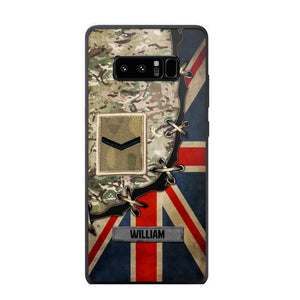 Personalized UK Soldier/ Veteran Rank Camo Flag Phonecase Printed 23FEB-DT09