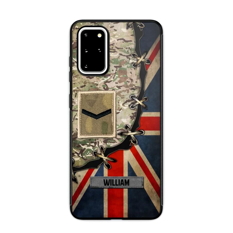 Personalized UK Soldier/ Veteran Rank Camo Flag Phonecase Printed 23FEB-DT09