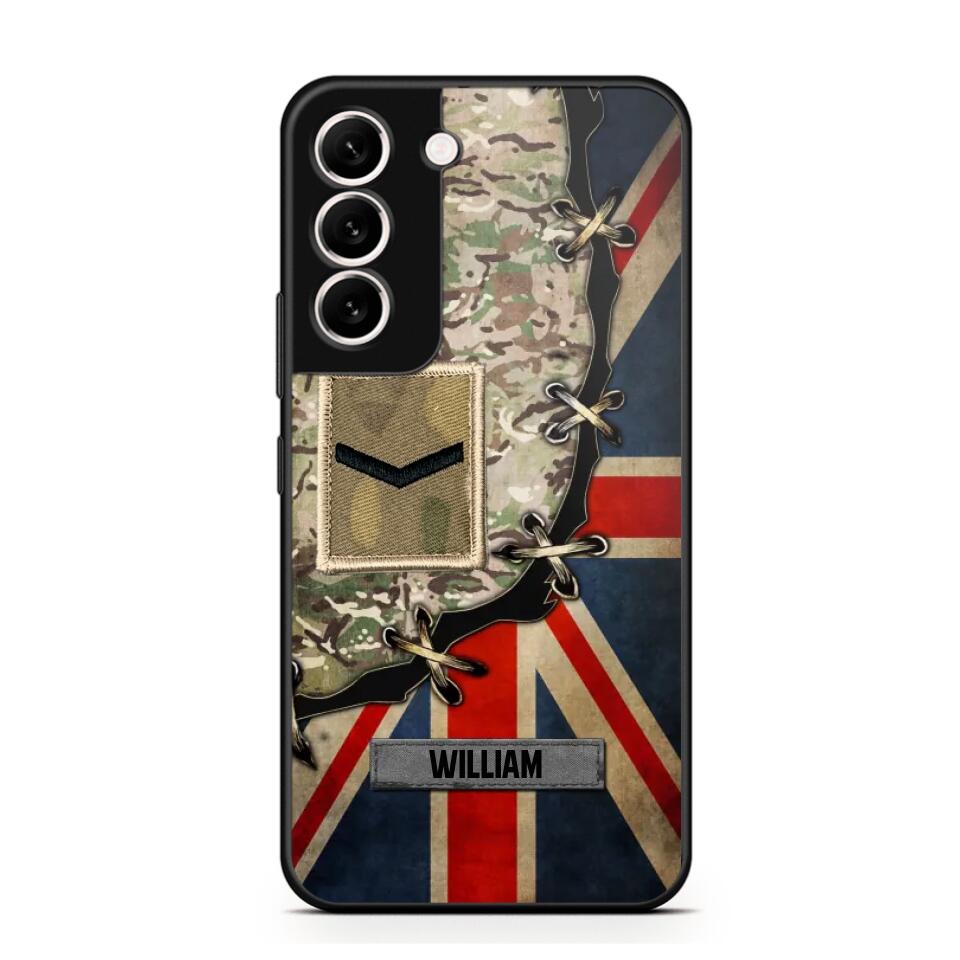 Personalized UK Soldier/ Veteran Rank Camo Flag Phonecase Printed 23FEB-DT09