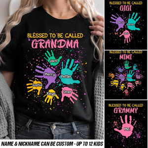 Personalized Blessed To Be Called Grandma Kid Name Hand  Tshirt Printed PNHQ1002